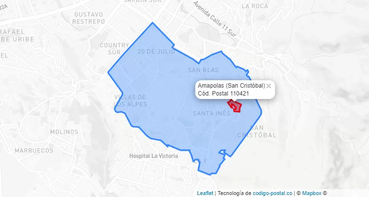 Código Postal Barrio Amapolas en San Cristóbal, Bogotá