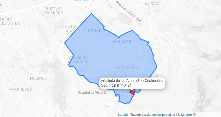 Código Postal Barrio Arboleda de los Alpes en San Cristóbal, Bogotá