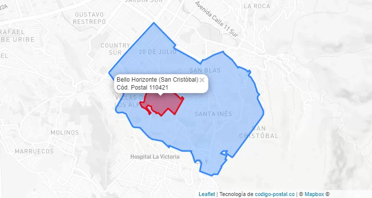 Código Postal Barrio Bello Horizonte en San Cristóbal, Bogotá