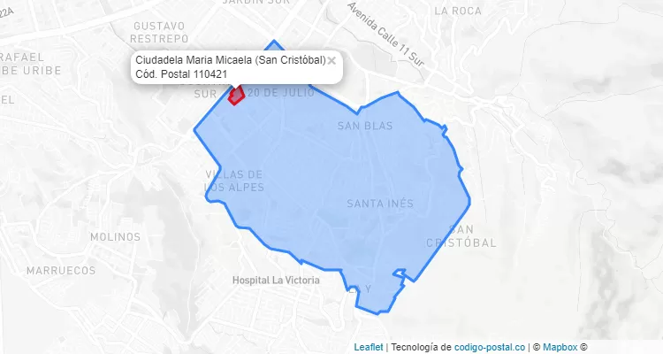 Código Postal Barrio Ciudadela Maria Micaela en San Cristóbal, Bogotá
