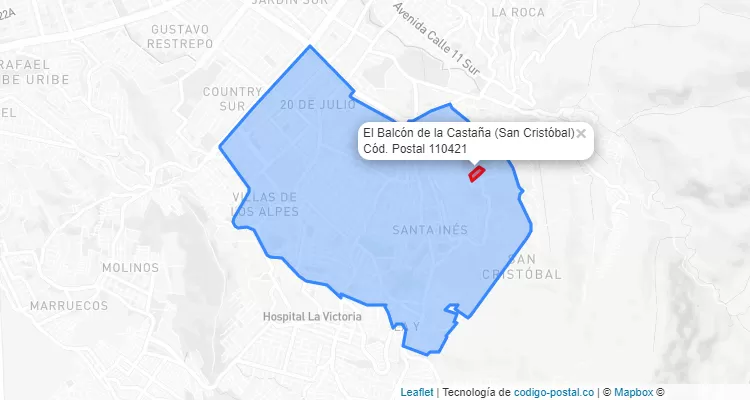 Código Postal Barrio El Balcón de la Castaña en San Cristóbal, Bogotá