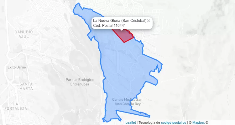 Código Postal Barrio La Nueva Gloria en San Cristóbal, Bogotá