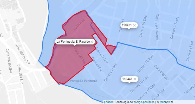 Código Postal Barrio La Península El Paraíso en San Cristóbal, Bogotá