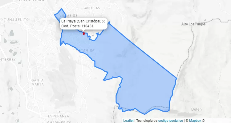 ZIP Code Locality La Playa in San Cristóbal, Bogotá