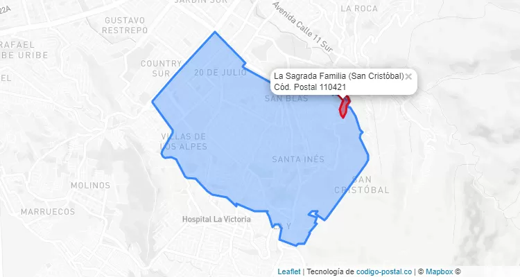 Código Postal Barrio La Sagrada Familia en San Cristóbal, Bogotá