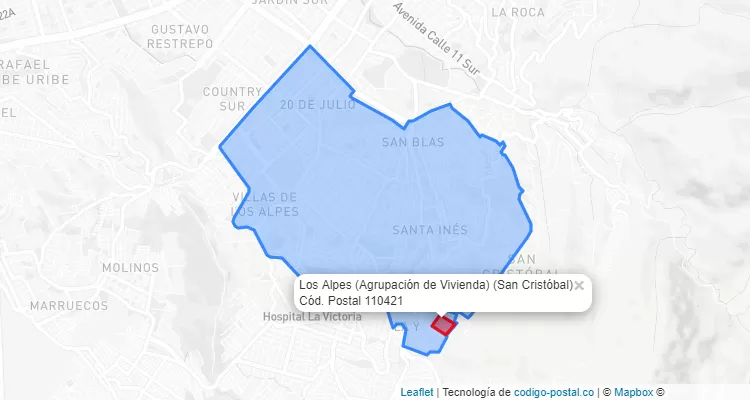 Código Postal Barrio Los Alpes (Agrupación de Vivienda) en San Cristóbal, Bogotá