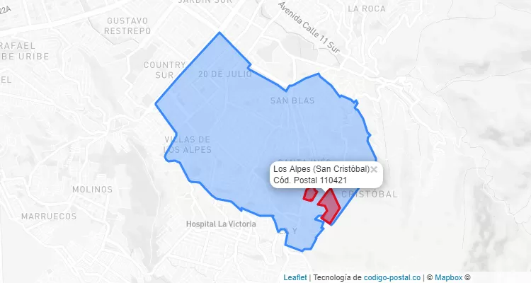 Código Postal Barrio Los Alpes en San Cristóbal, Bogotá