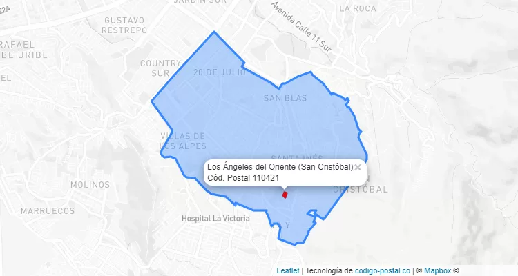 Código Postal Barrio Los Ángeles del Oriente en San Cristóbal, Bogotá