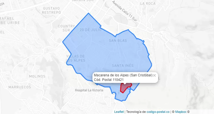 Código Postal Barrio Macarena de los Alpes en San Cristóbal, Bogotá