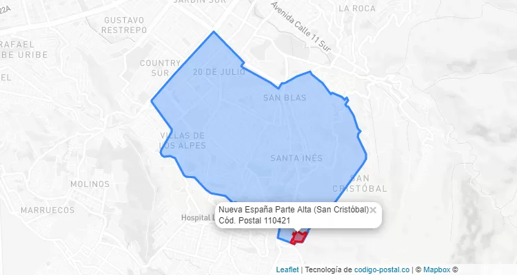 Código Postal Barrio Nueva España Parte Alta en San Cristóbal, Bogotá