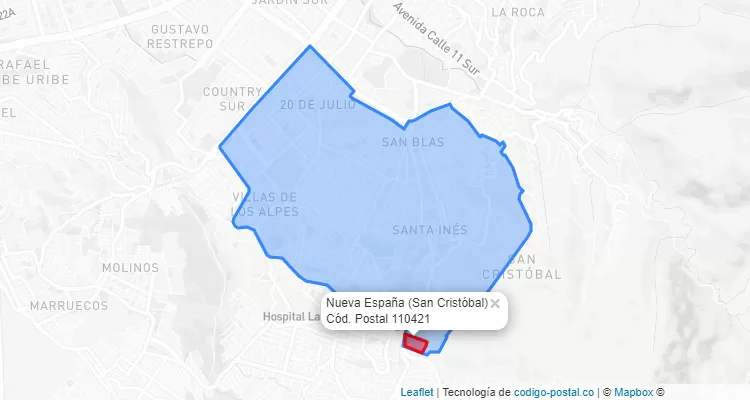 Código Postal Barrio Nueva España en San Cristóbal, Bogotá