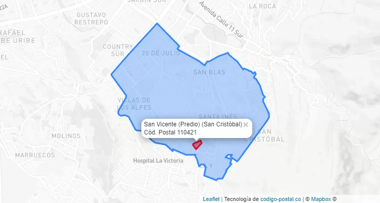 Código Postal Barrio San Vicente (Predio) en San Cristóbal, Bogotá