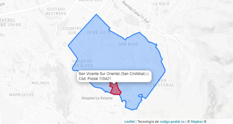 Código Postal Barrio San Vicente Sur Oriental en San Cristóbal, Bogotá