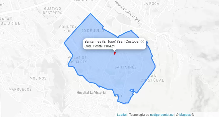 Código Postal Barrio Santa Inés (El Topo) en San Cristóbal, Bogotá