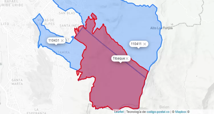 ZIP Code Locality Tibaque in San Cristóbal, Bogotá