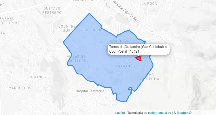 Código Postal Barrio Torres de Gratamira en San Cristóbal, Bogotá