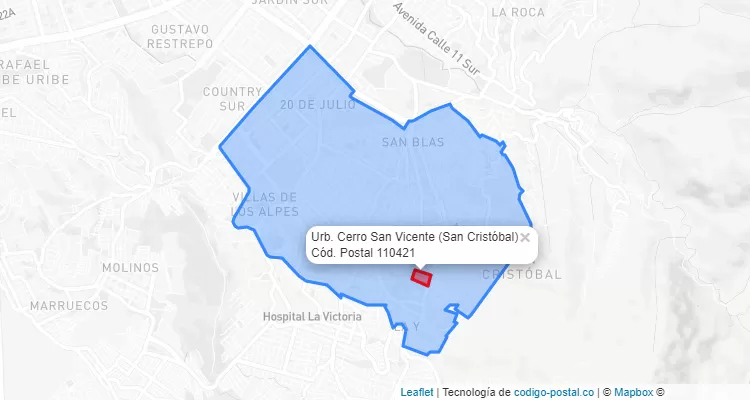 Código Postal Barrio Urb. Cerro San Vicente en San Cristóbal, Bogotá