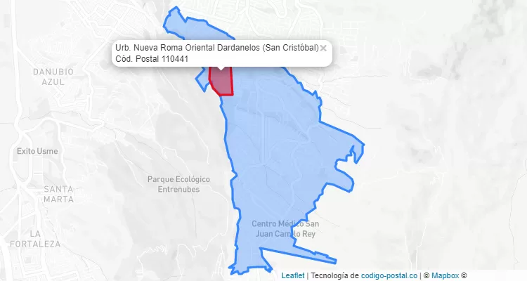 ZIP Code Locality Urb. Nueva Roma Oriental Dardanelos in San Cristóbal, Bogotá