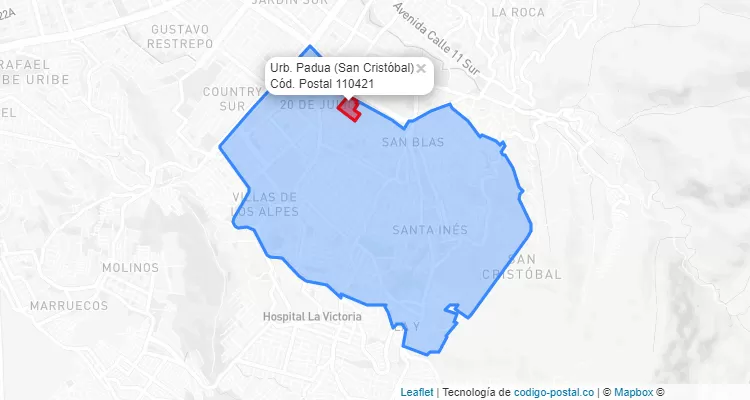 CEP Bairro Urb. Padua em San Cristóbal, Bogotá
