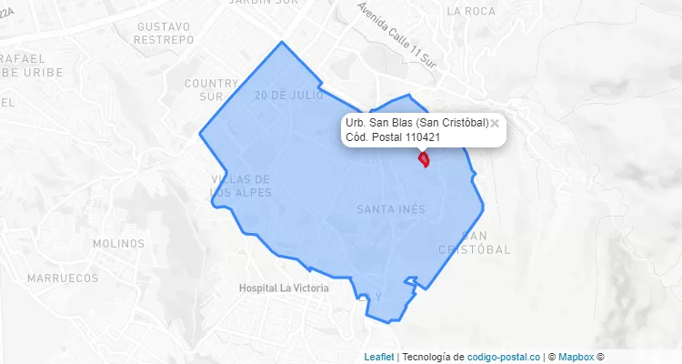 Código Postal Barrio Urb. San Blas en San Cristóbal, Bogotá