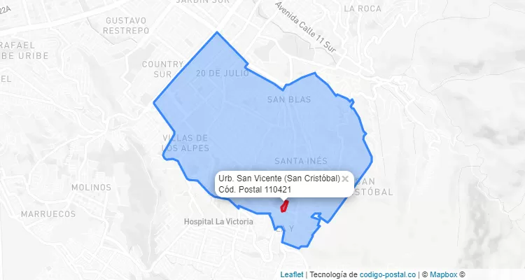 Código Postal Barrio Urb. San Vicente en San Cristóbal, Bogotá