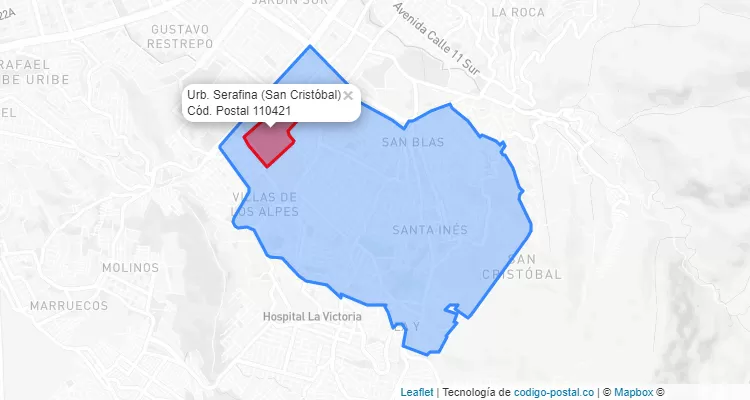 Código Postal Barrio Urb. Serafina en San Cristóbal, Bogotá