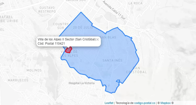 Código Postal Barrio Villa de los Alpes II Sector en San Cristóbal, Bogotá