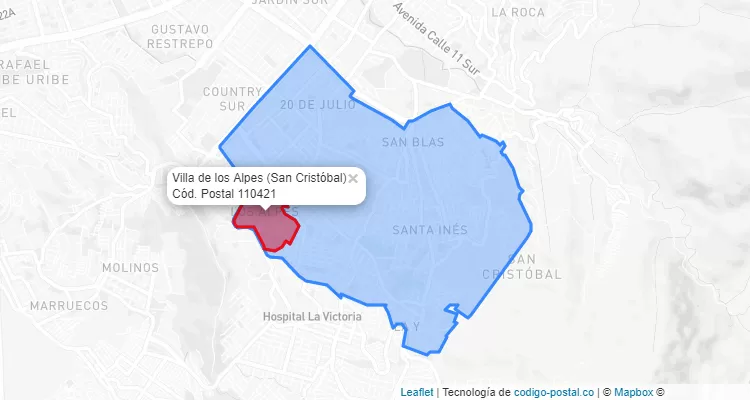 Código Postal Barrio Villa de los Alpes en San Cristóbal, Bogotá