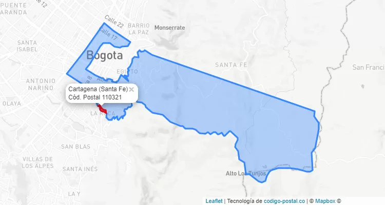 ZIP Code Locality Cartagena in Santa Fe, Bogotá