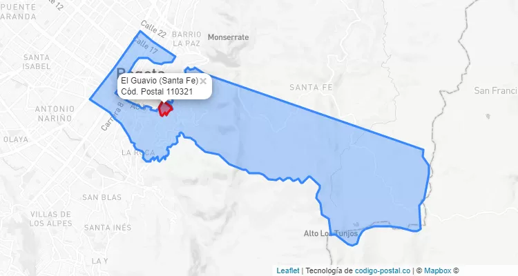 ZIP Code Locality El Guavio in Santa Fe, Bogotá