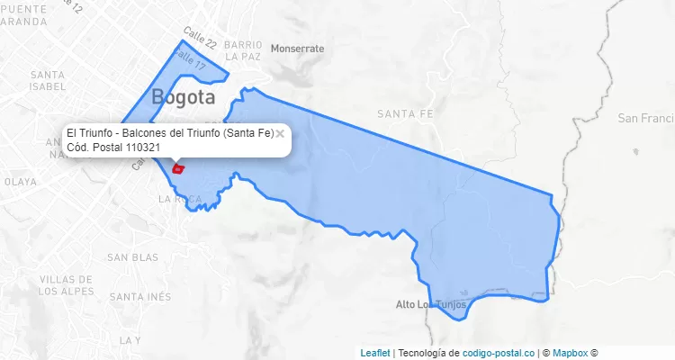 Código Postal Barrio El Triunfo - Balcones del Triunfo en Santa Fe, Bogotá