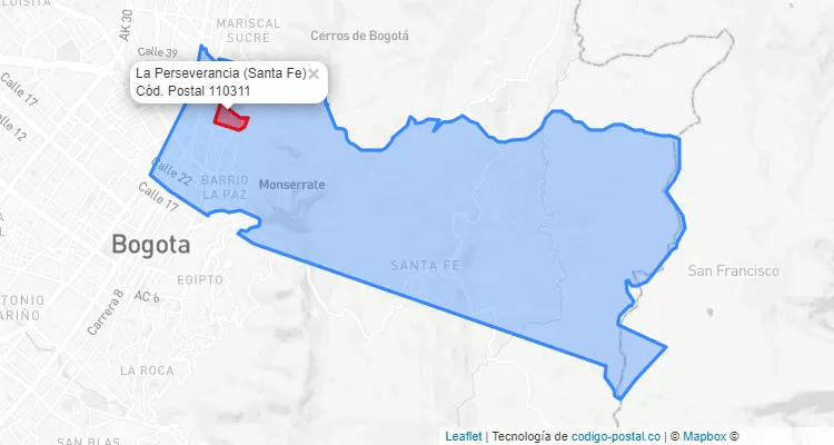 ZIP Code Locality La Perseverancia in Santa Fe, Bogotá
