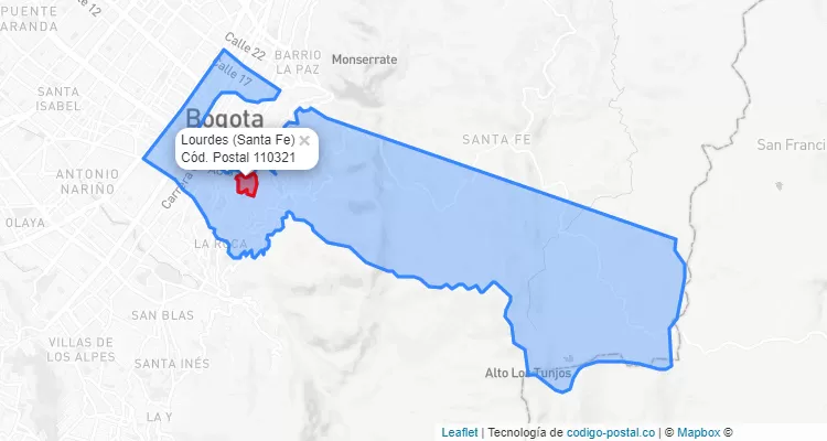 ZIP Code Locality Lourdes in Santa Fe, Bogotá