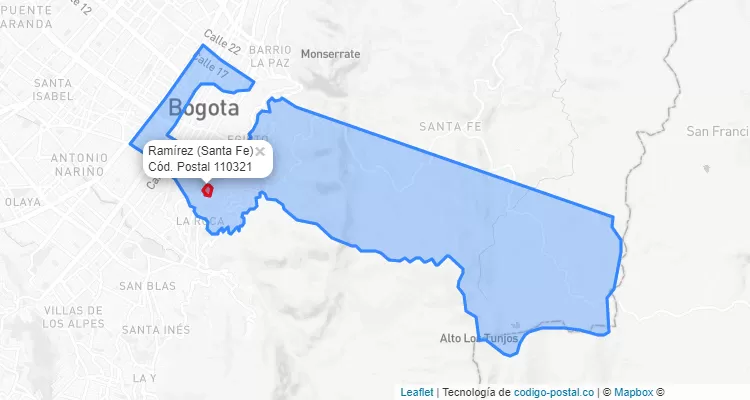 ZIP Code Locality Ramírez in Santa Fe, Bogotá