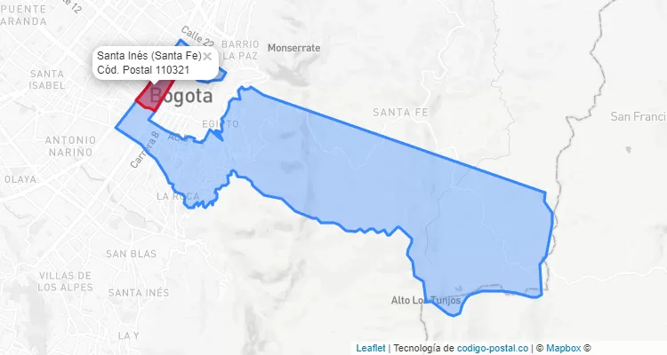 ZIP Code Locality Santa Inés in Santa Fe, Bogotá