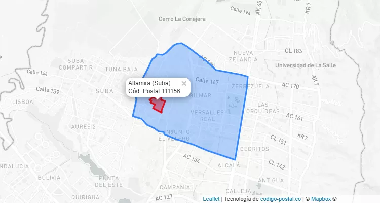 ZIP Code Locality Altamira in Suba, Bogotá