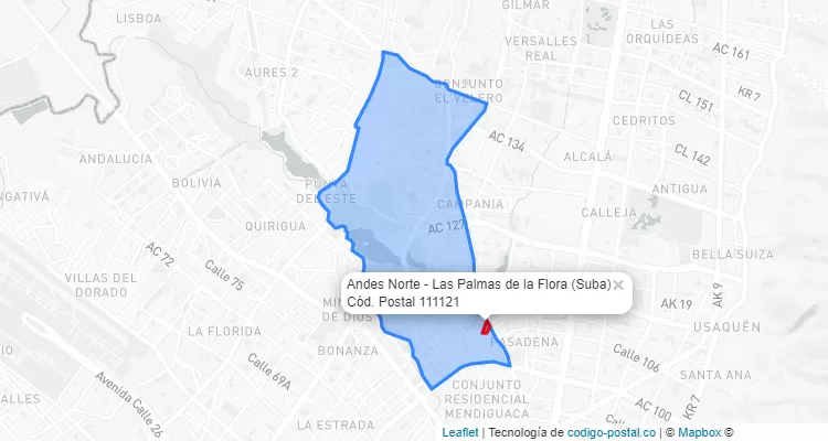 Código Postal Barrio Andes Norte - Las Palmas de la Flora en Suba, Bogotá