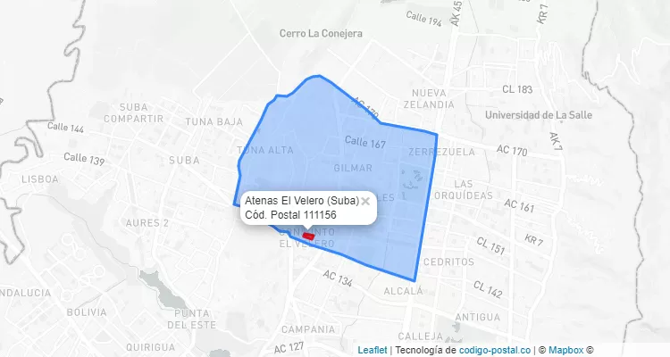 Código Postal Barrio Atenas El Velero en Suba, Bogotá