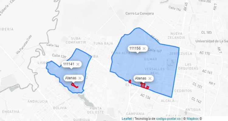 ZIP Code Locality Atenas  in Suba, Bogotá