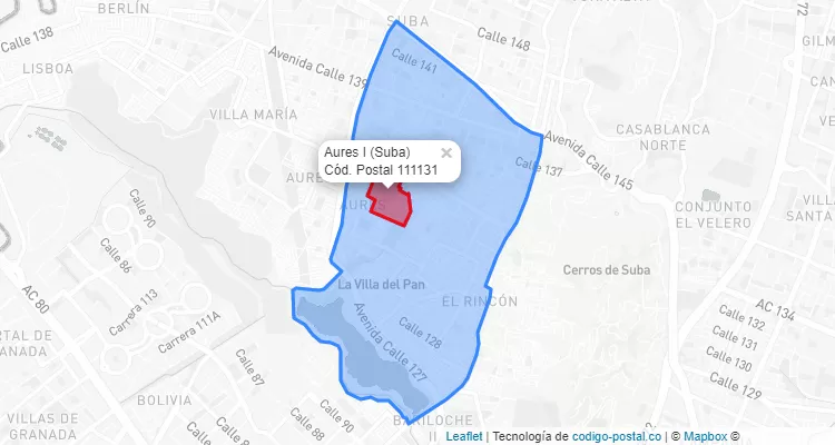 Código Postal Barrio Aures I en Suba, Bogotá