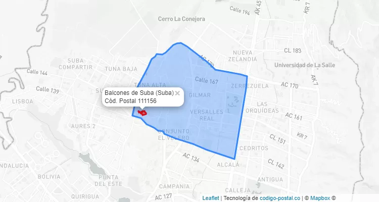 ZIP Code Locality Balcones de Suba in Suba, Bogotá