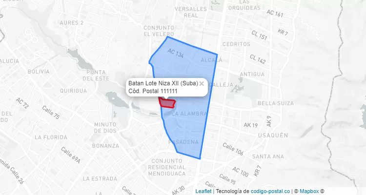 Código Postal Barrio Batan Lote Niza XII en Suba, Bogotá