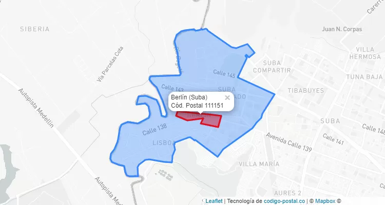 CEP Bairro Berlín  em Suba, Bogotá