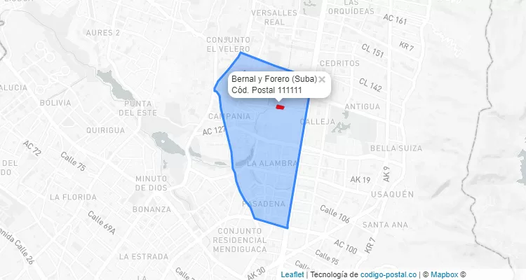 ZIP Code Locality Bernal y Forero in Suba, Bogotá