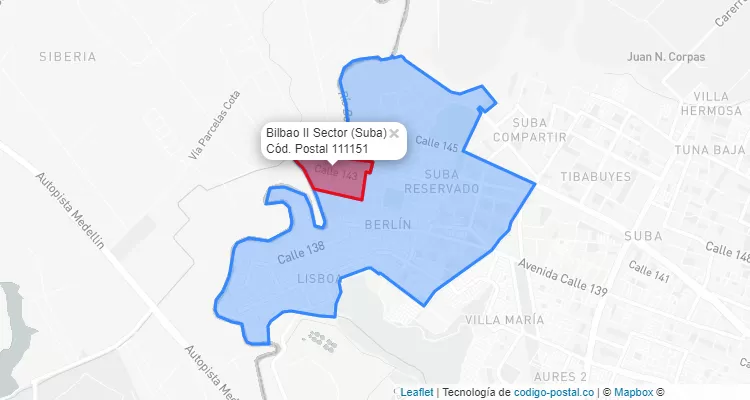 CEP Bairro Bilbao II Sector em Suba, Bogotá