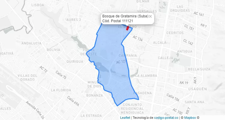 ZIP Code Locality Bosque de Gratamira in Suba, Bogotá
