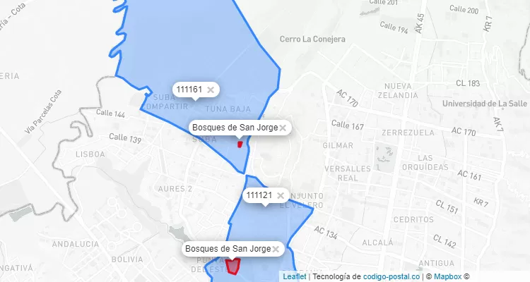 ZIP Code Locality Bosques de San Jorge in Suba, Bogotá