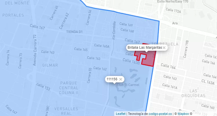 ZIP Code Locality Britalia - Las Margaritas in Suba, Bogotá