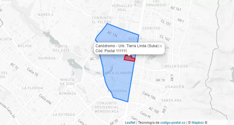 Código Postal Barrio Canódromo - Urb. Tierra Linda en Suba, Bogotá