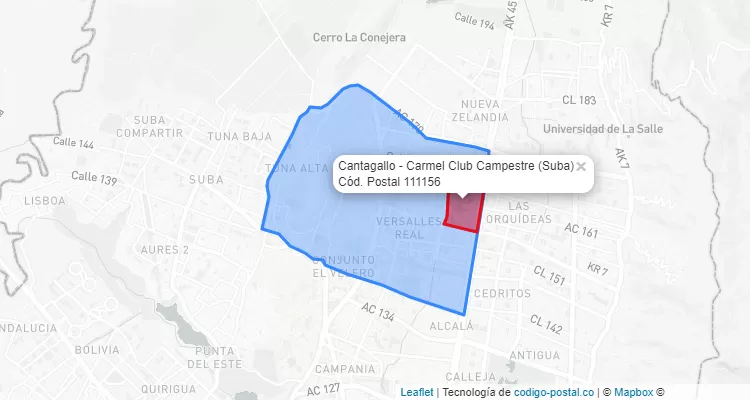 Código Postal Barrio Cantagallo - Carmel Club Campestre en Suba, Bogotá